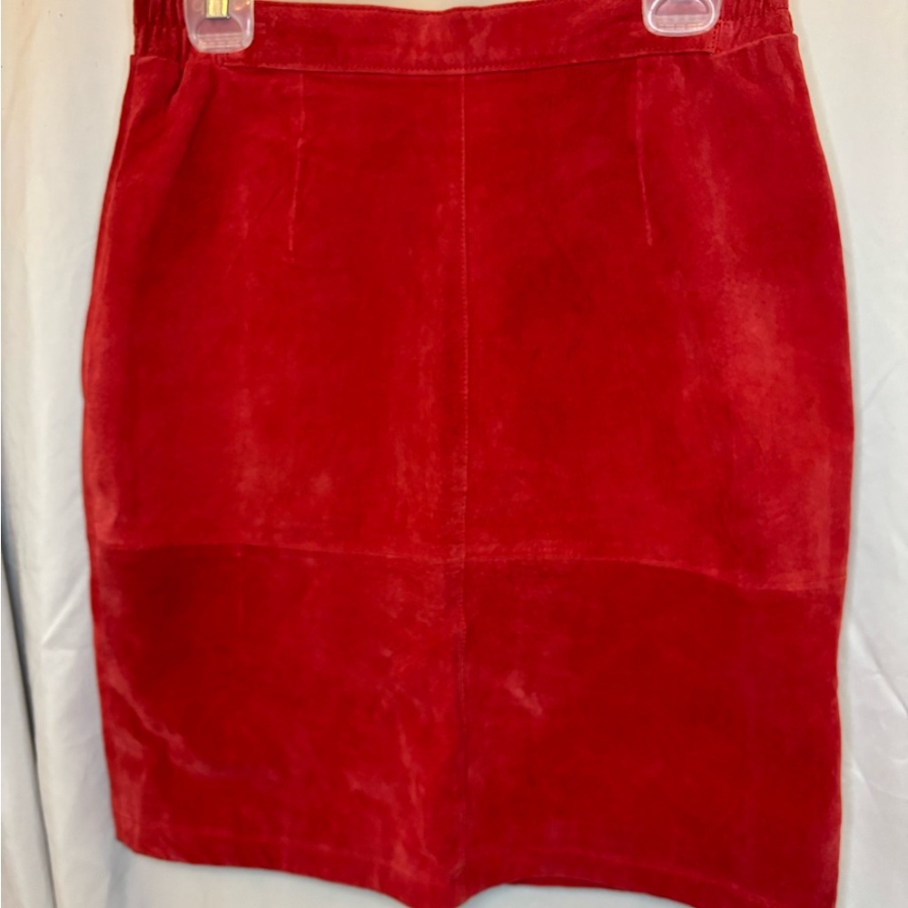 Suede‎ Leather Red Pencil Skirt by Pelle sz 14 zip & Snap closure Y2K